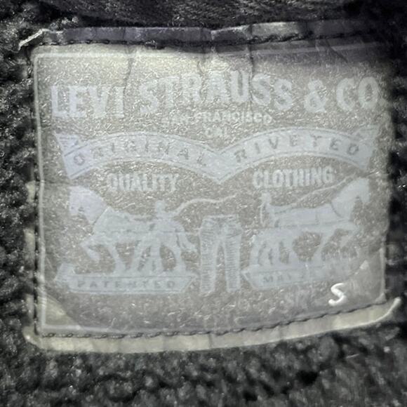 Levi’s Black Denim Sherpa Fleece Long Sleeve Button Down Trucker Coat Jacket S - Picture 4 of 5